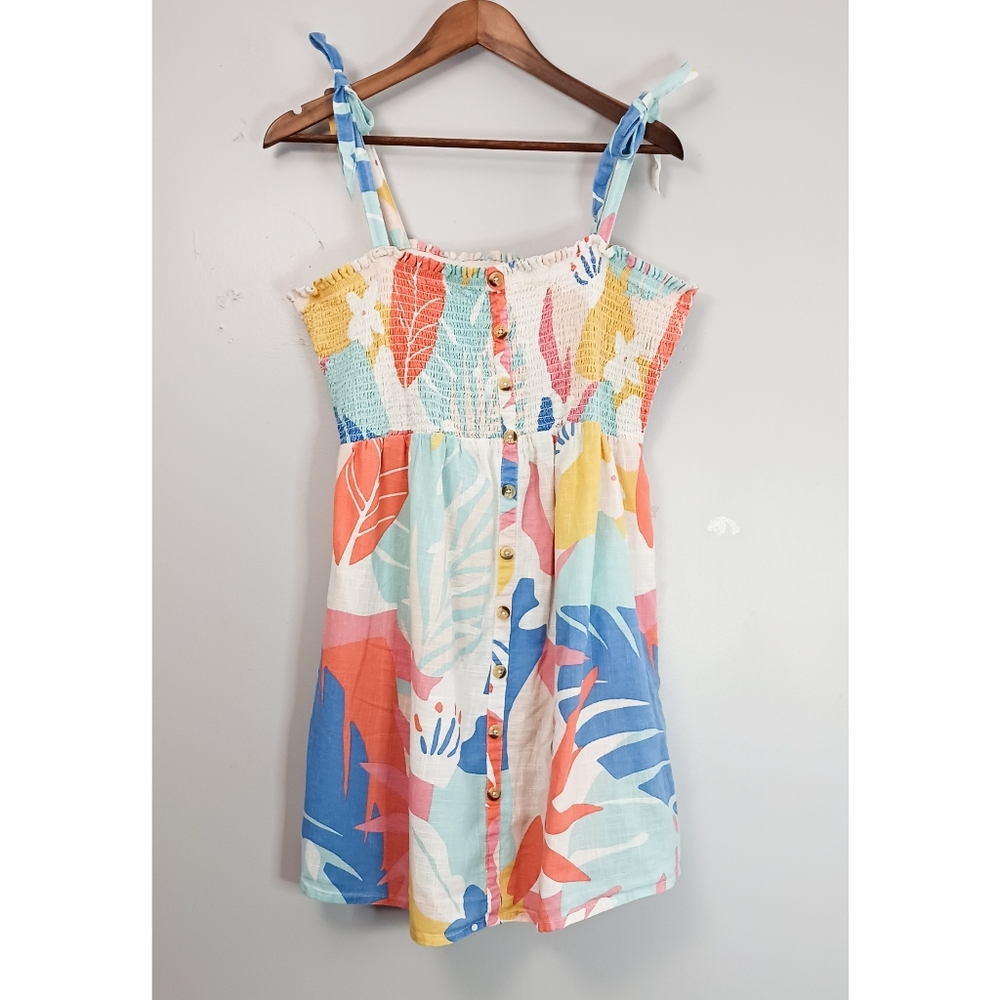 Accessorize London Mini Dress Women Size XL Blue Red Floral Tropical Vacation